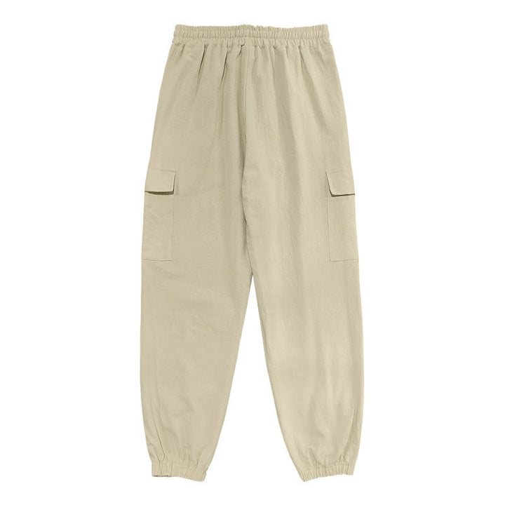 Buddha Stones Solid Color Linen Drawstring Men's Cargo Pants With Pockets - image 24