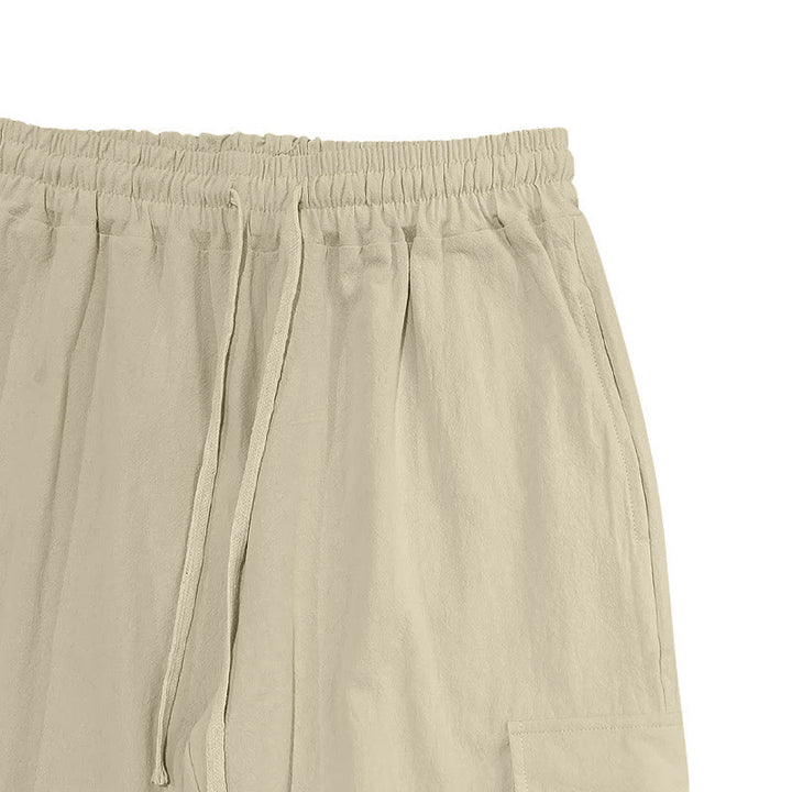 Buddha Stones Solid Color Linen Drawstring Men's Cargo Pants With Pockets - image 25