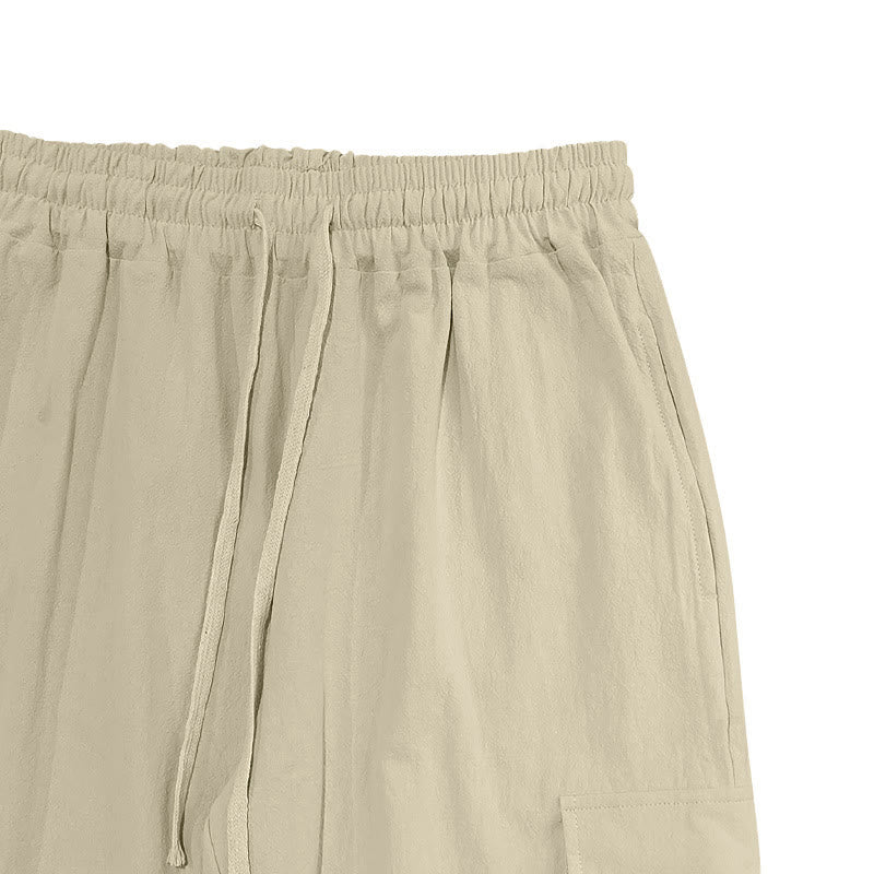 Buddha Stones Solid Color Linen Drawstring Men's Cargo Pants With Pockets - image 24