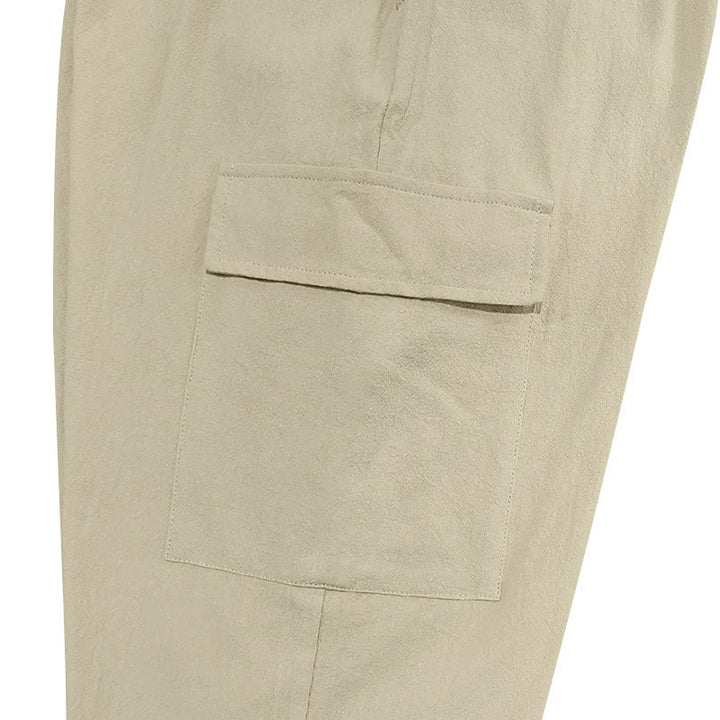 Buddha Stones Solid Color Linen Drawstring Men's Cargo Pants With Pockets - image 26