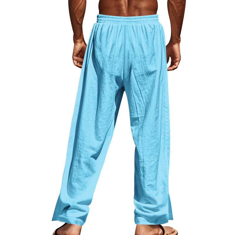 Buddha Stones Solid Color Side Buttons Men's Cotton Pants With Pockets - image 54