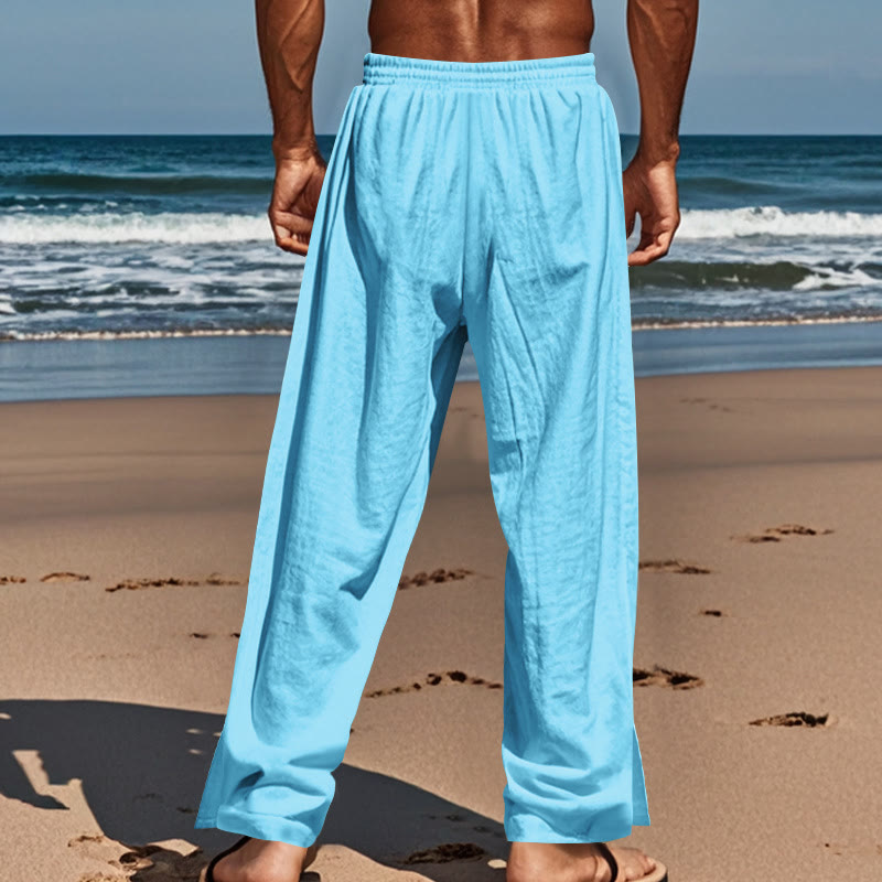 Buddha Stones Solid Color Side Buttons Men's Cotton Pants With Pockets - image 51