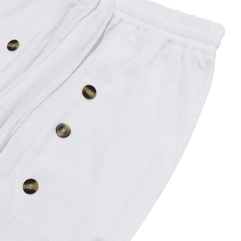 Buddha Stones Casual Plain Color Buttons Men's Cotton Pants With Pockets - image 4