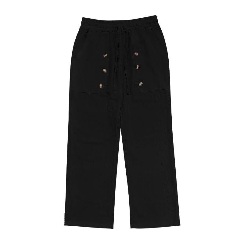 Buddha Stones Casual Plain Color Buttons Men's Cotton Pants With Pockets - image 10