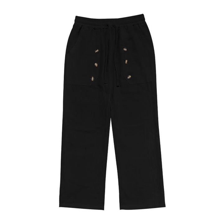 Buddha Stones Casual Plain Color Buttons Men's Cotton Pants With Pockets - image 10