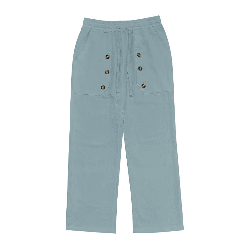 Buddha Stones Casual Plain Color Buttons Men's Cotton Pants With Pockets - image 18