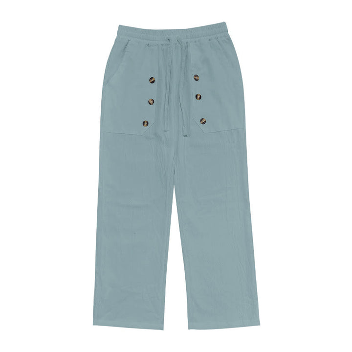 Buddha Stones Casual Plain Color Buttons Men's Cotton Pants With Pockets - image 18