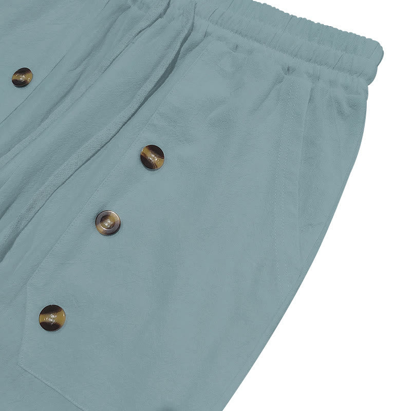 Buddha Stones Casual Plain Color Buttons Men's Cotton Pants With Pockets - image 20