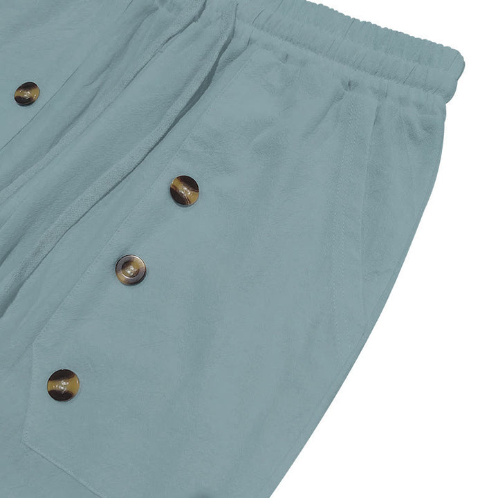 Buddha Stones Casual Plain Color Buttons Men's Cotton Pants With Pockets - image 20