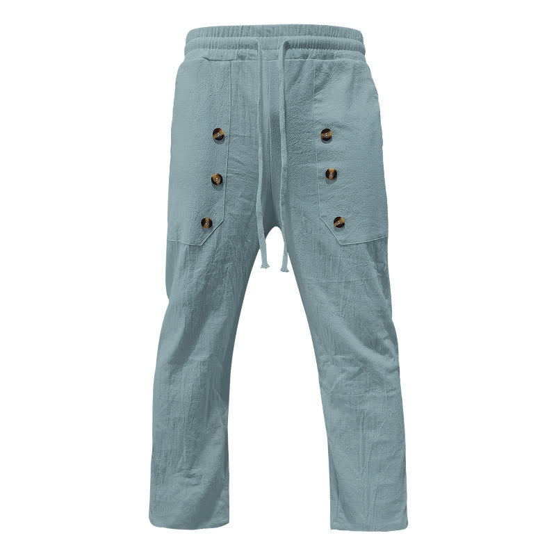 Buddha Stones Casual Plain Color Buttons Men's Cotton Pants With Pockets - image 22