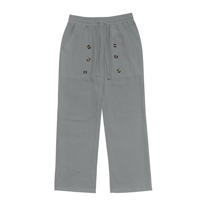 Buddha Stones Casual Plain Color Buttons Men's Cotton Pants With Pockets - image 26