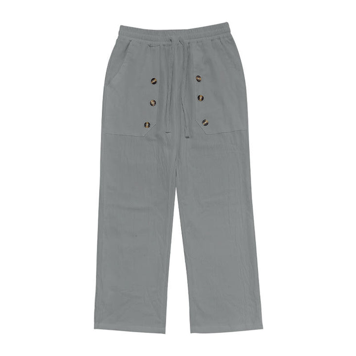 Buddha Stones Casual Plain Color Buttons Men's Cotton Pants With Pockets - image 26