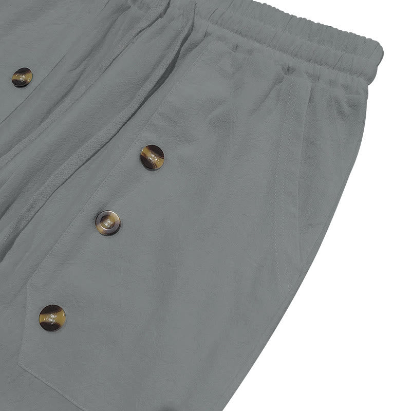 Buddha Stones Casual Plain Color Buttons Men's Cotton Pants With Pockets - image 28