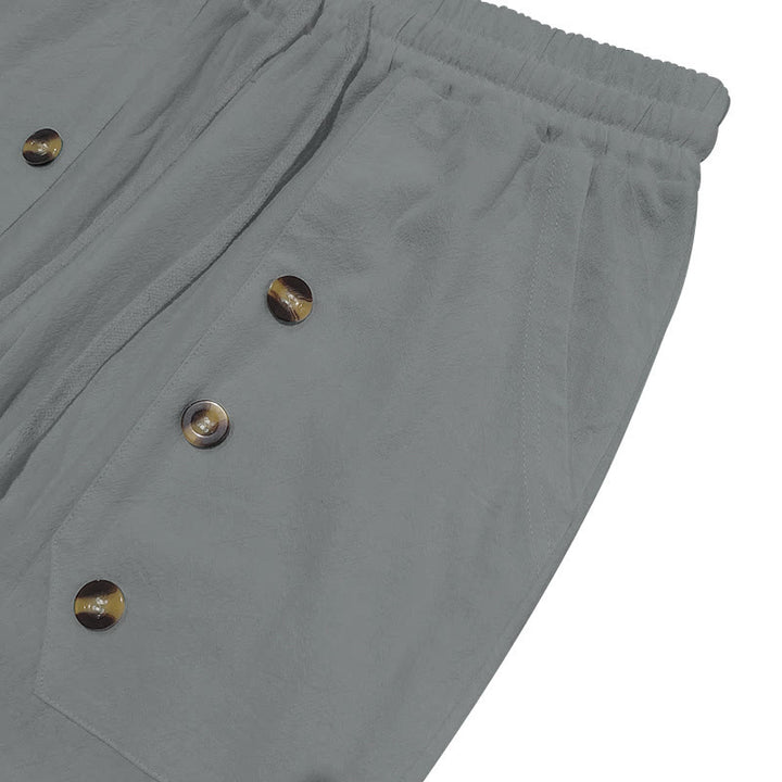 Buddha Stones Casual Plain Color Buttons Men's Cotton Pants With Pockets - image 28