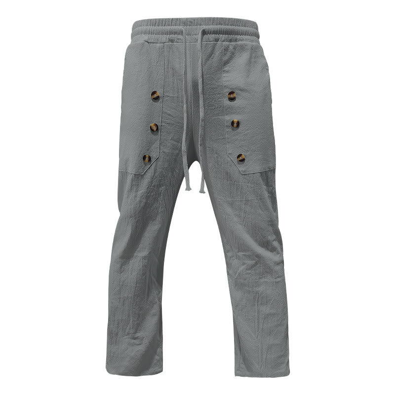 Buddha Stones Casual Plain Color Buttons Men's Cotton Pants With Pockets - image 31