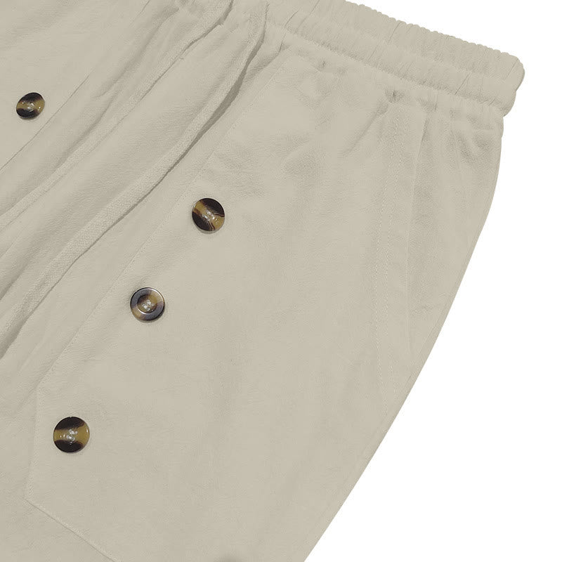 Buddha Stones Casual Plain Color Buttons Men's Cotton Pants With Pockets - image 36