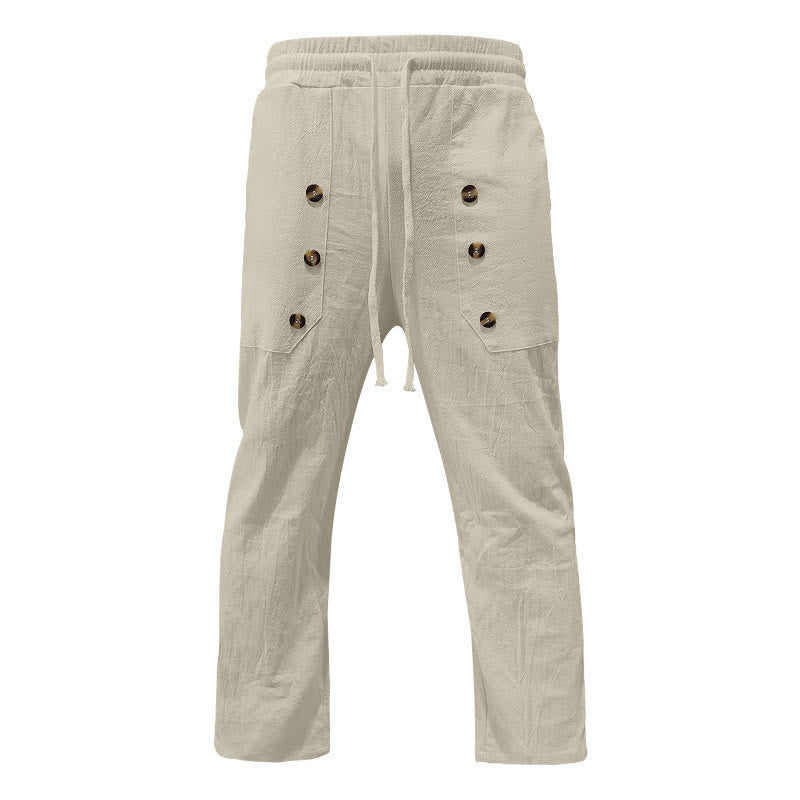Buddha Stones Casual Plain Color Buttons Men's Cotton Pants With Pockets - image 38
