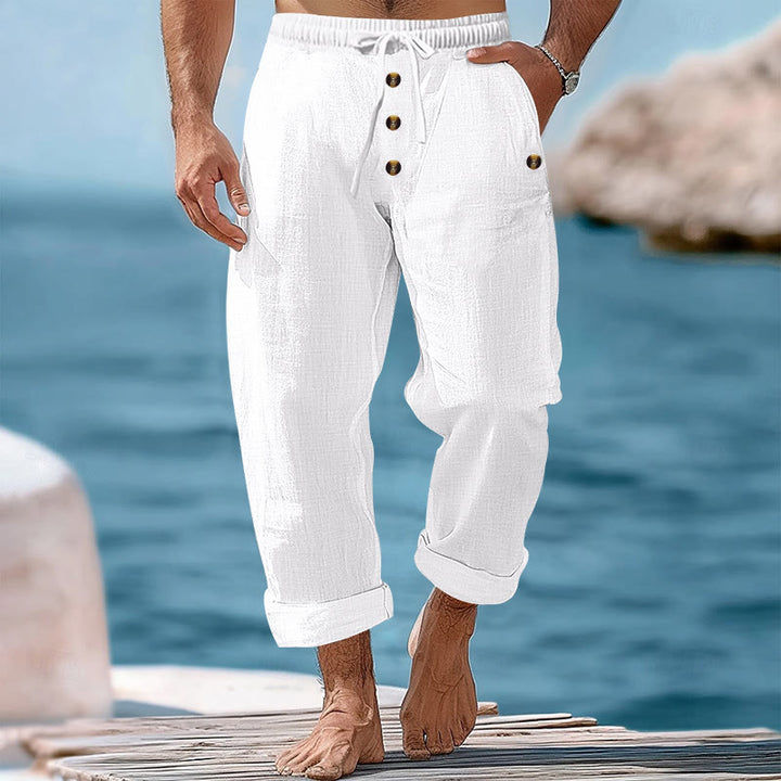 Buddha Stones Solid Color Buttons Drawstring Men's Cotton Pants With Pockets - White - US/UK/AU46，EU56 (3XL) - image 8