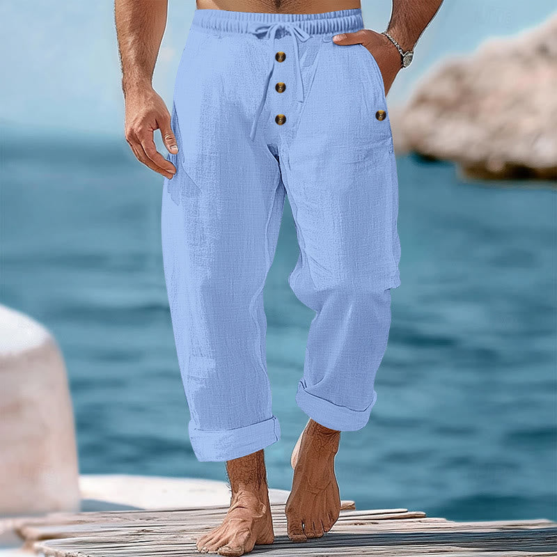 Buddha Stones Solid Color Buttons Drawstring Men's Cotton Pants With Pockets - LightSkyBlue - US/UK/AU46，EU56 (3XL) - image 41