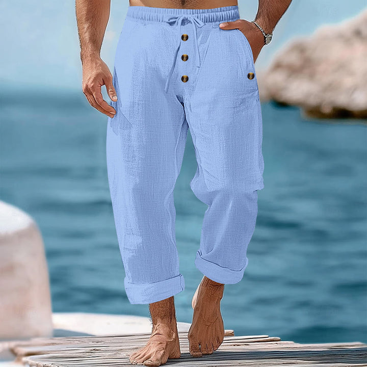 Buddha Stones Solid Color Buttons Drawstring Men's Cotton Pants With Pockets - LightSkyBlue - US/UK/AU46，EU56 (3XL) - image 41
