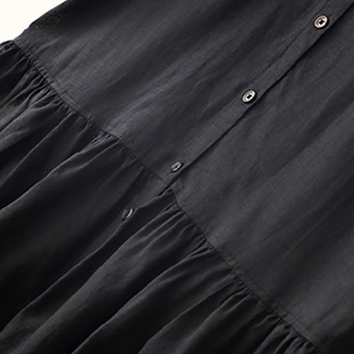 Buddha Stones Commute Pure Color Buttons Design Cotton Linen Midi Dress With Pockets - image 11