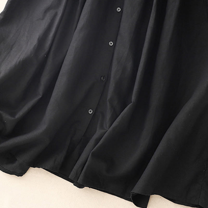 Buddha Stones Commute Pure Color Buttons Design Cotton Linen Midi Dress With Pockets - image 12