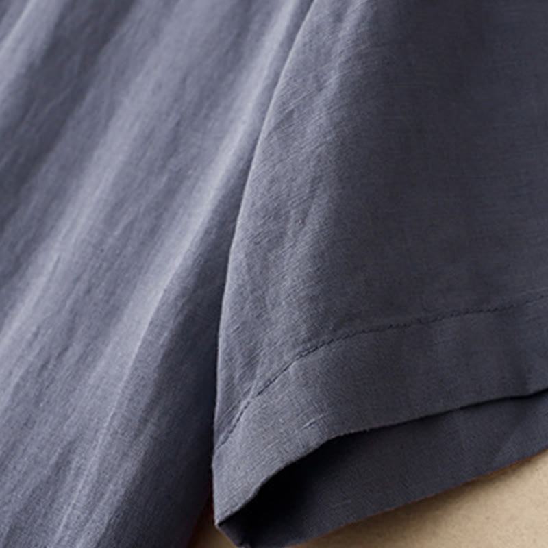 Buddha Stones Commute Pure Color Buttons Design Cotton Linen Midi Dress With Pockets - image 6