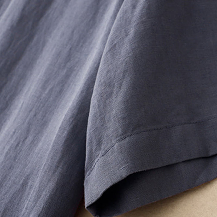 Buddha Stones Commute Pure Color Buttons Design Cotton Linen Midi Dress With Pockets - image 6