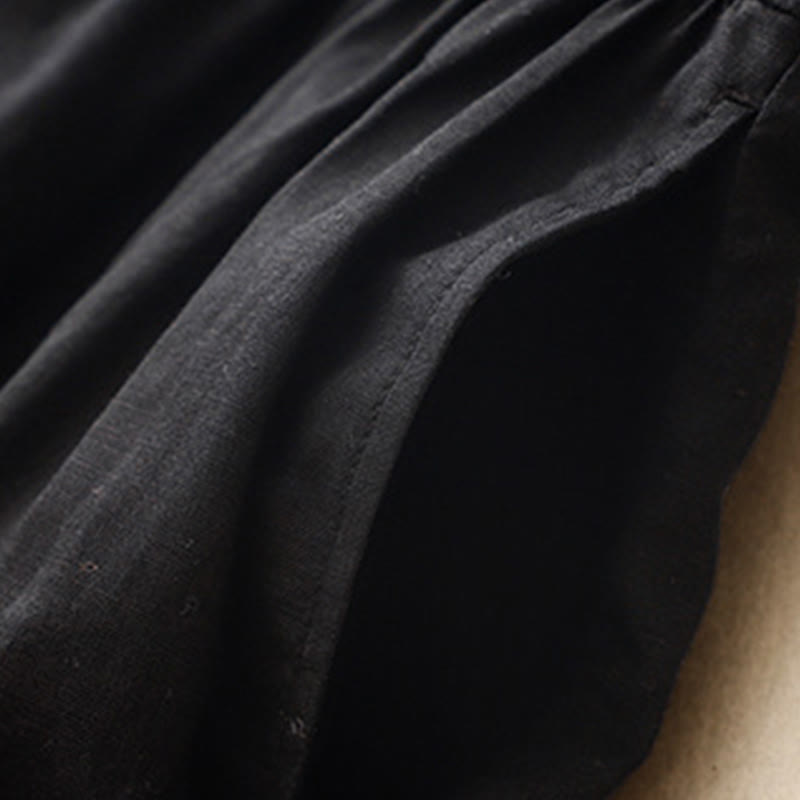 Buddha Stones Commute Pure Color Buttons Design Cotton Linen Midi Dress With Pockets - image 13