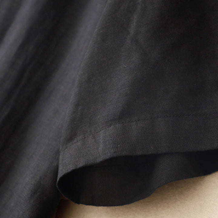 Buddha Stones Commute Pure Color Buttons Design Cotton Linen Midi Dress With Pockets - image 14
