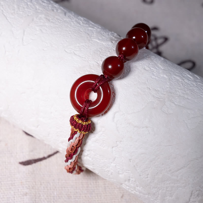 Buddha Stones Natural Red Agate Peace Buckle Logical Thinking Red Rope Bracelet - image 3