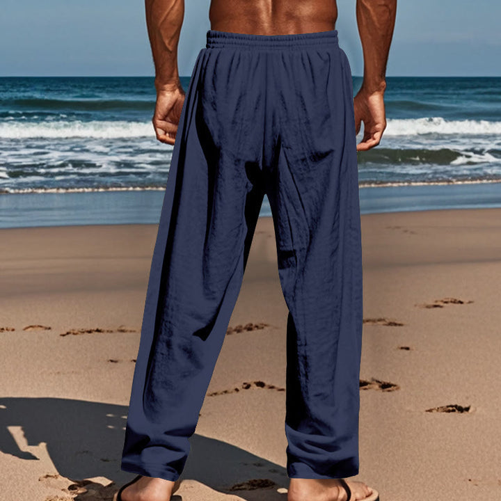 Buddha Stones Solid Color Buttons Drawstring Men's Cotton Pants With Pockets - image 3