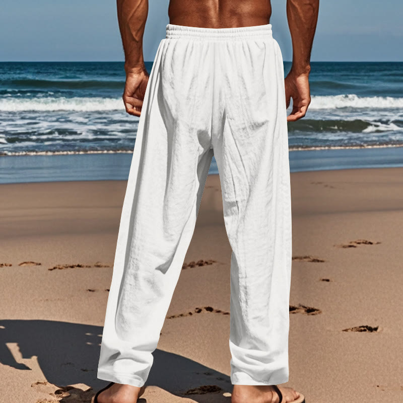 Buddha Stones Solid Color Buttons Drawstring Men's Cotton Pants With Pockets - image 10