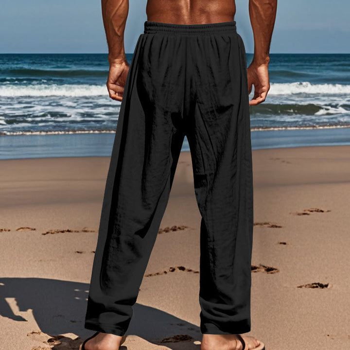 Buddha Stones Solid Color Buttons Drawstring Men's Cotton Pants With Pockets - image 17