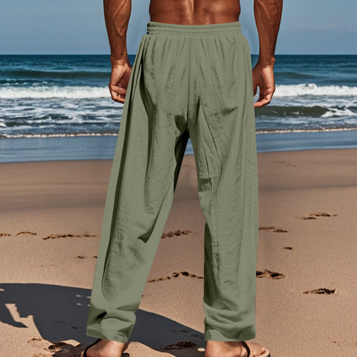 Buddha Stones Solid Color Buttons Drawstring Men's Cotton Pants With Pockets - image 29
