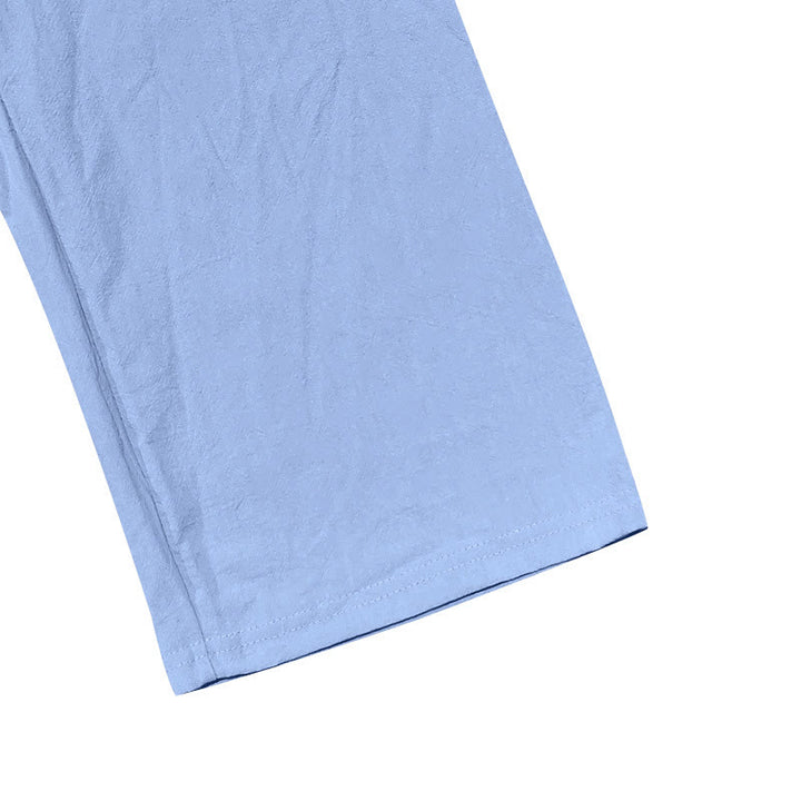 Buddha Stones Solid Color Buttons Drawstring Men's Cotton Pants With Pockets - image 46
