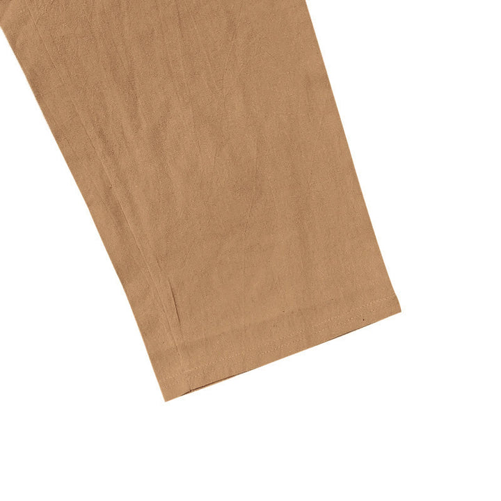 Buddha Stones Solid Color Buttons Drawstring Men's Cotton Pants With Pockets - image 32