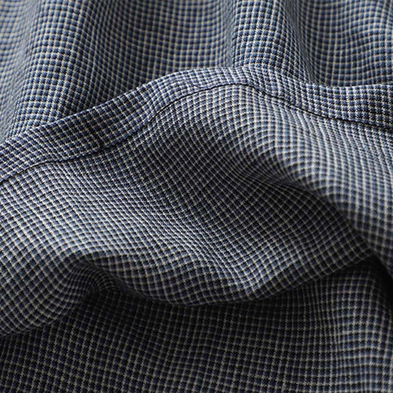Buddha Stones Commute MidnightBlue Plaid Lace-Up Design Cotton Linen Midi Dress With Pockets - image 11