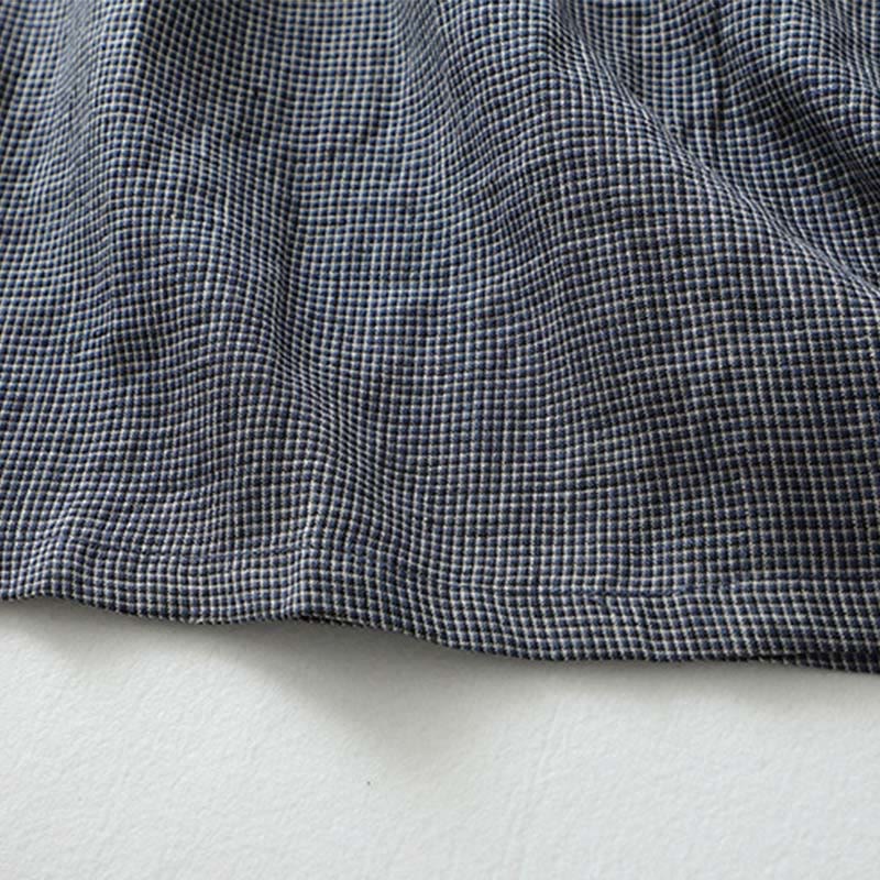 Buddha Stones Commute MidnightBlue Plaid Lace-Up Design Cotton Linen Midi Dress With Pockets - image 12