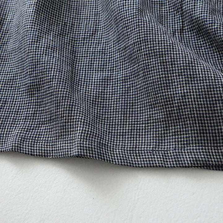 Buddha Stones Commute MidnightBlue Plaid Lace-Up Design Cotton Linen Midi Dress With Pockets - image 12