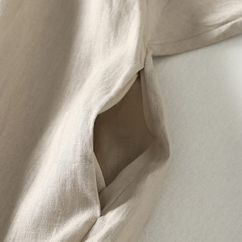 Buddha Stones Buttons Design Women's Cotton Linen Long Sleeve Coat With Pockets - image 9