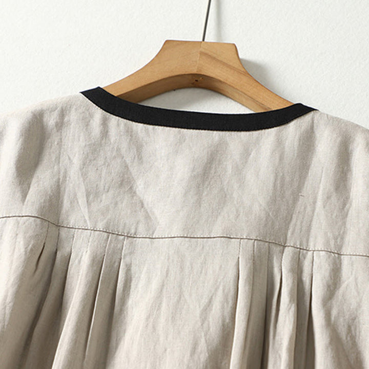 Buddha Stones Buttons Design Women's Cotton Linen Long Sleeve Coat With Pockets - image 5