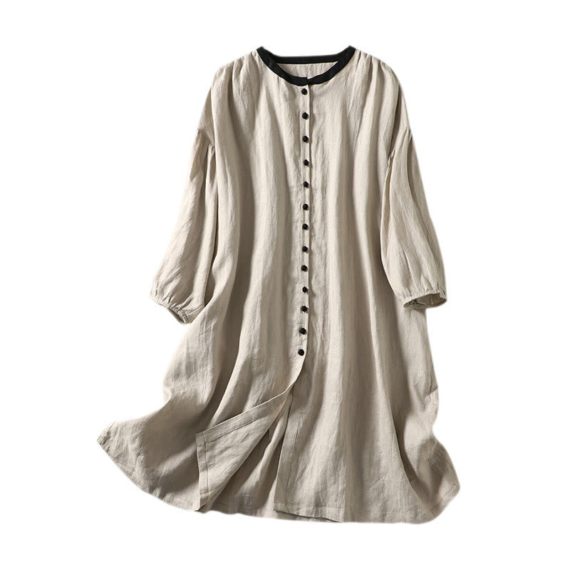 Buddha Stones Buttons Design Women's Cotton Linen Long Sleeve Coat With Pockets - image 13
