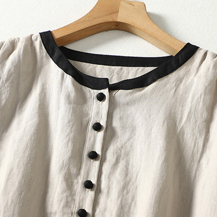 Buddha Stones Buttons Design Women's Cotton Linen Long Sleeve Coat With Pockets - image 2