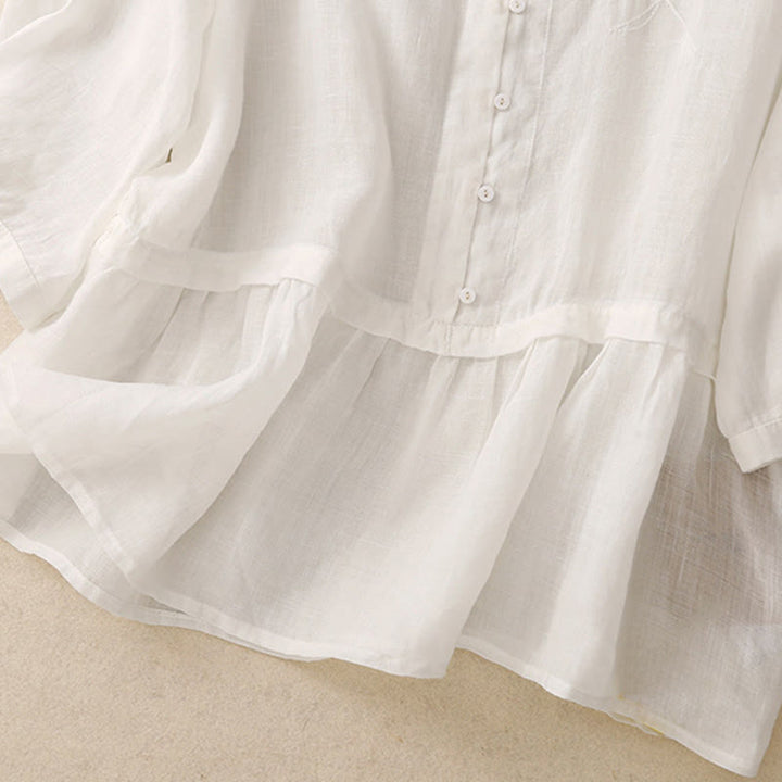 Buddha Stones Embroiderd Front Button Design Women's Cotton Three Quarter Sleeve Shirt  - image 7