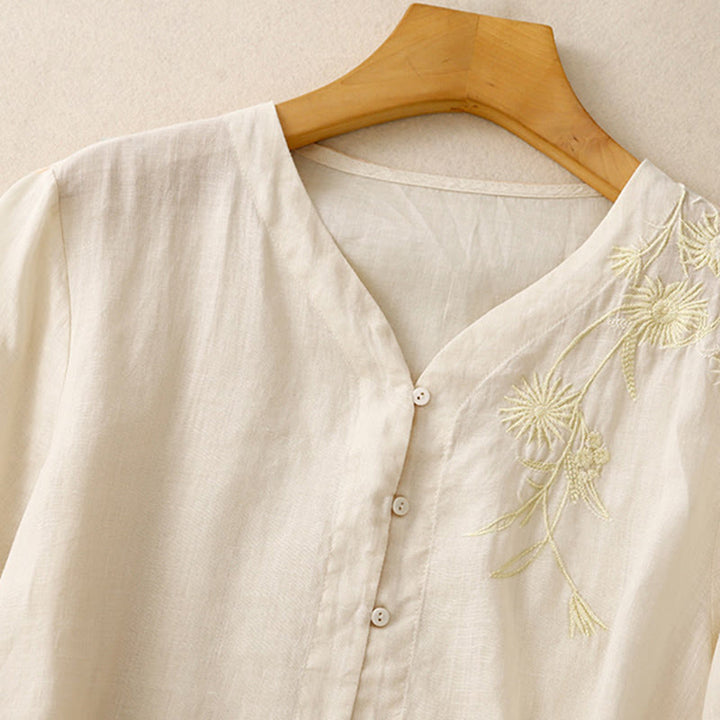 Buddha Stones Embroiderd Front Button Design Women's Cotton Three Quarter Sleeve Shirt  - image 19