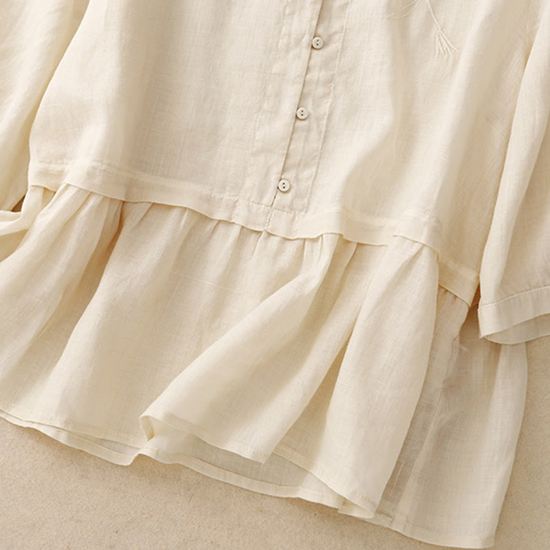 Buddha Stones Embroiderd Front Button Design Women's Cotton Three Quarter Sleeve Shirt  - image 20