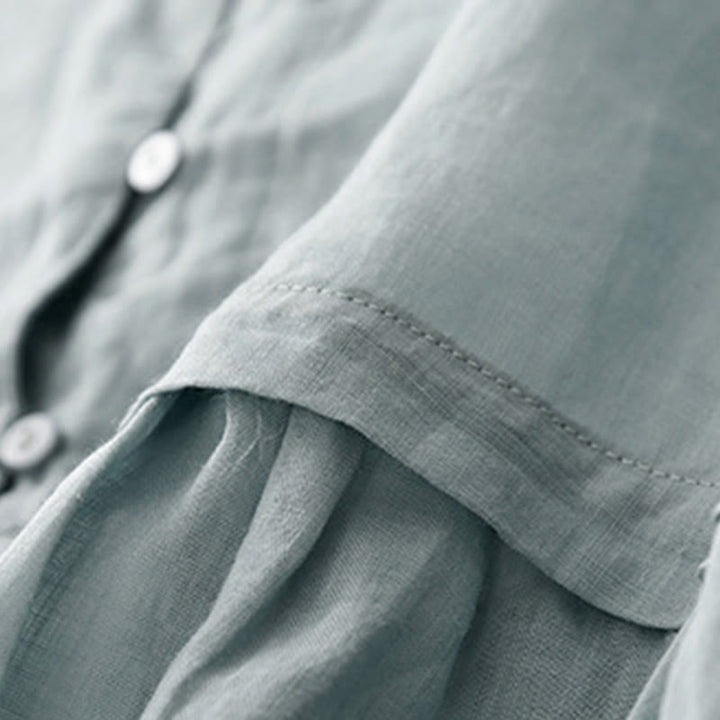 Buddha Stones Embroiderd Front Button Design Women's Cotton Three Quarter Sleeve Shirt  - image 4