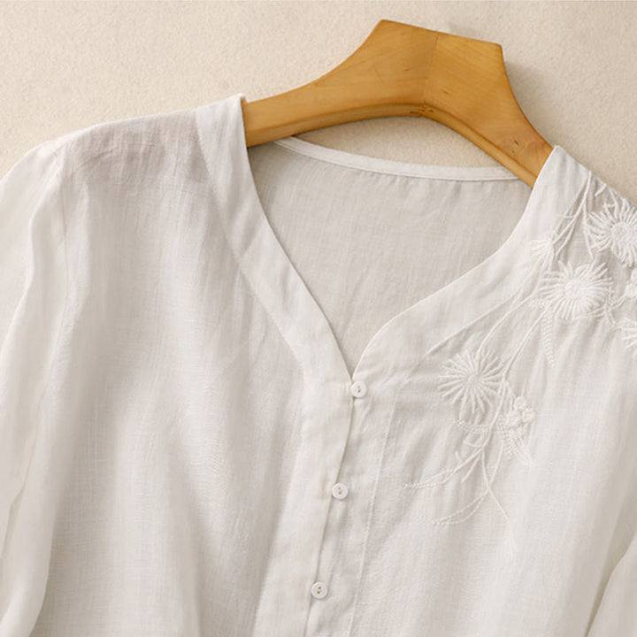 Buddha Stones Embroiderd Front Button Design Women's Cotton Three Quarter Sleeve Shirt  - image 10