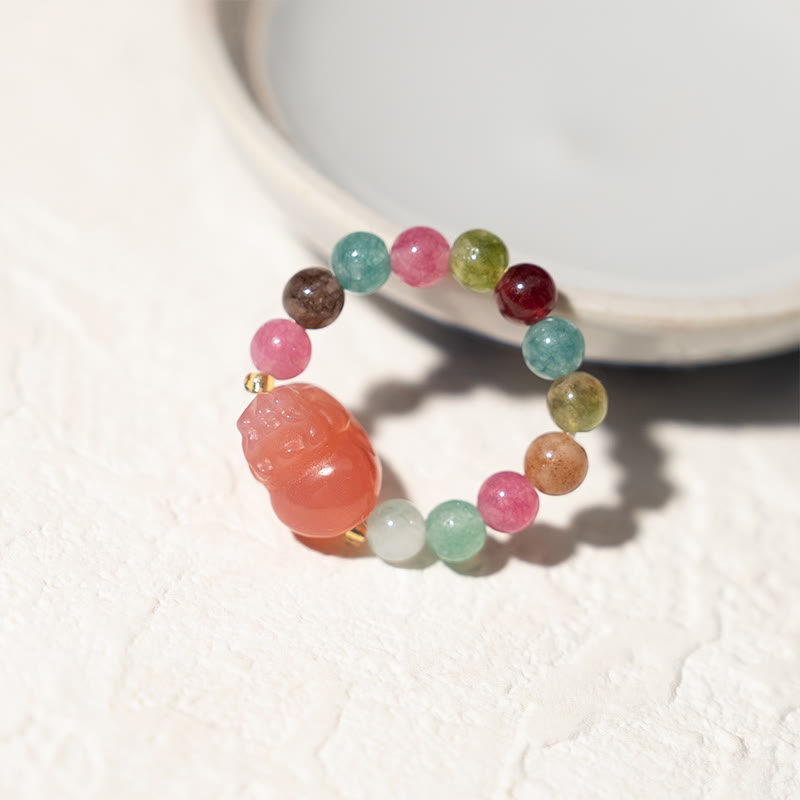 Buddha Stones Natural Tourmaline Manjusri Bodhisattva Pattern Positive Ring - image 2